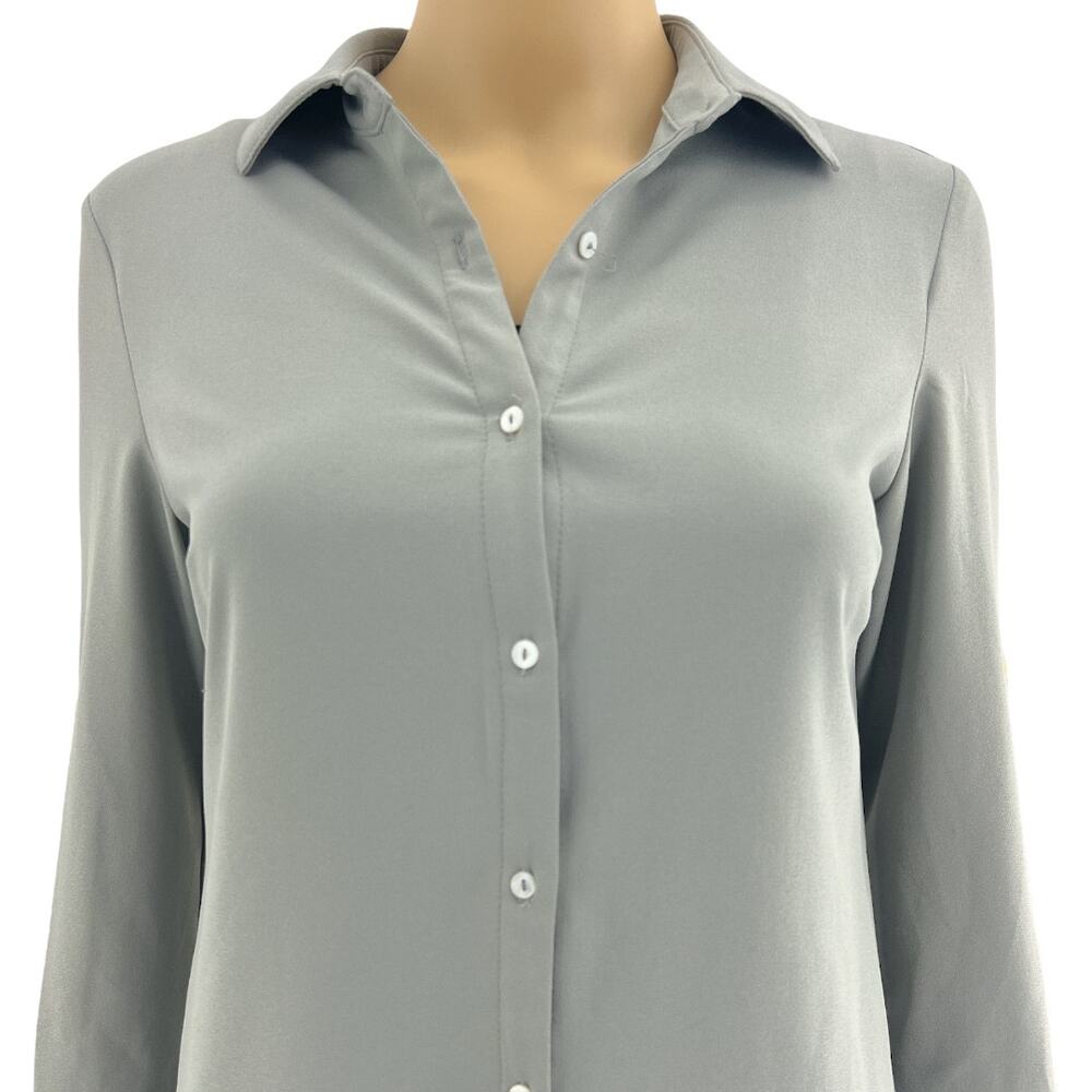 Grace Elements Xs Gray Button Up Tunic Blouse Top… - image 3